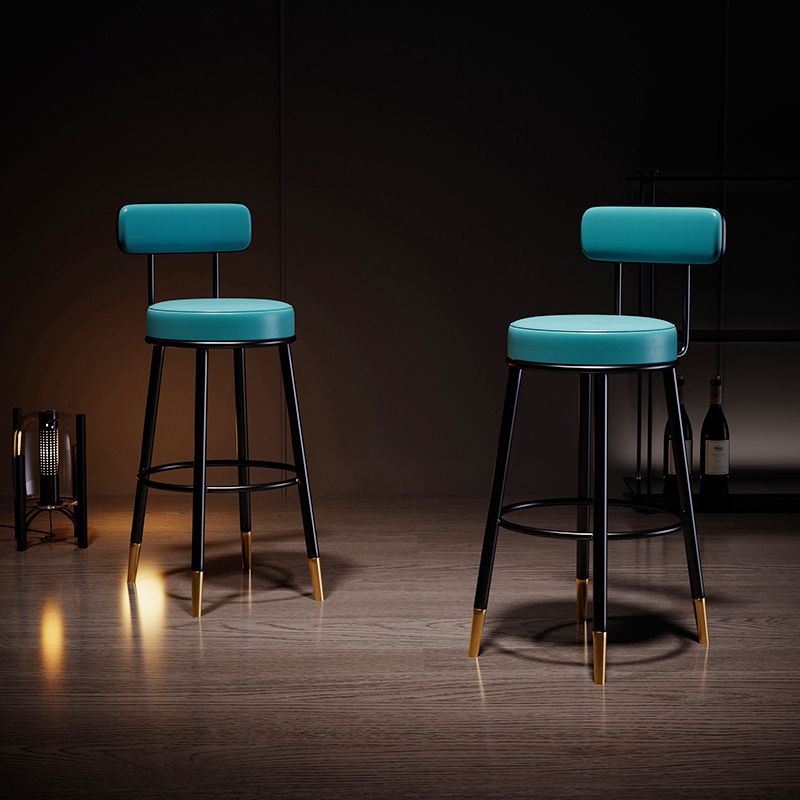 Industrial Leather Iron Counter Stools Low Back Bar Stools with Round Seat