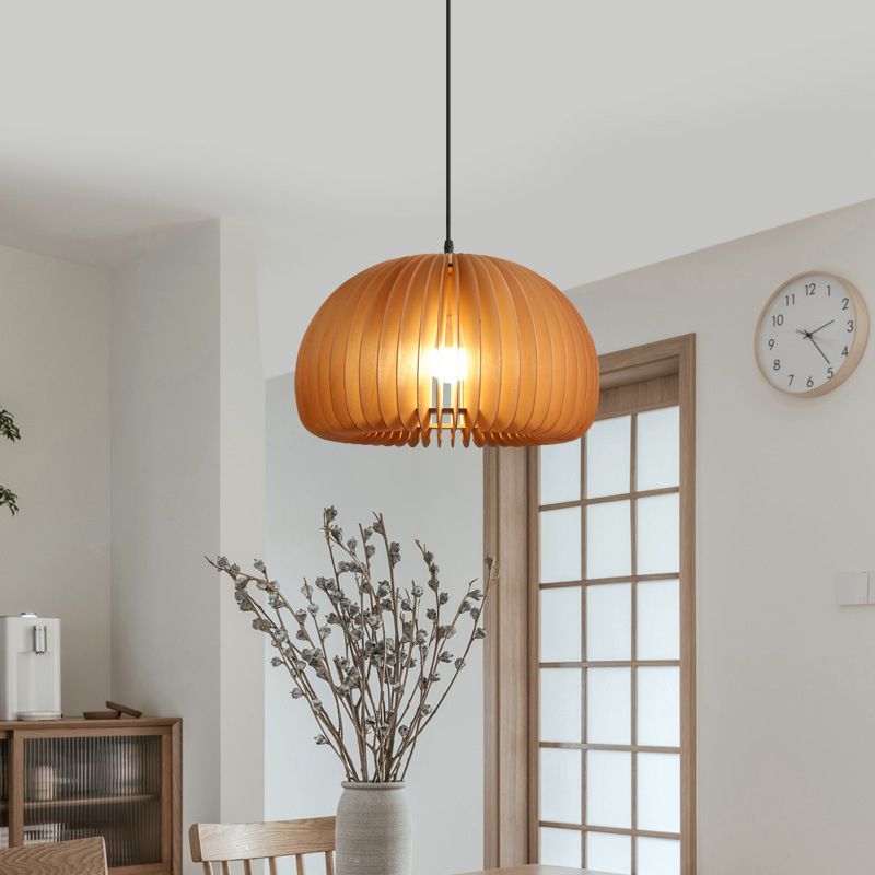 Pumpkin Ceiling Pendant Lamp Nordic Style Wood Dinning Room Suspension Pendant in Beige
