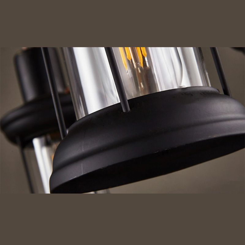 Wrought Iron Adjustable Island Pendant Light in Industrial Vintage Style Wooden 6-Light Ceiling Light for Dining Room