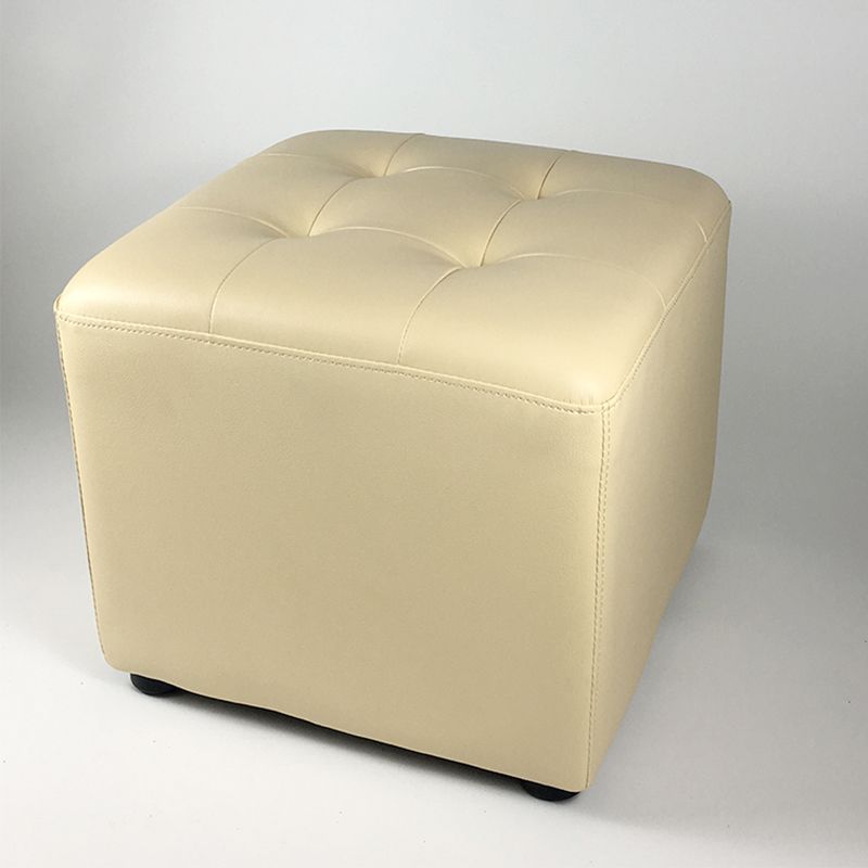 Mid-Century Modern Pouf Ottoman Genuine Leather Upholstered Tufted Square Ottoman
