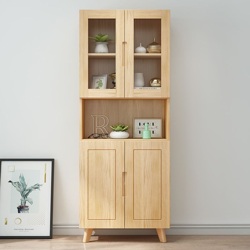 70.9" Tall Modern Natural Cabinet Solid Wood Chest with Glass Door