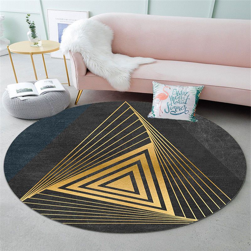 Round Polyester Carpet Trendy Houndstooth Pattern Rug Stain Resistant Area Rug for Living Room