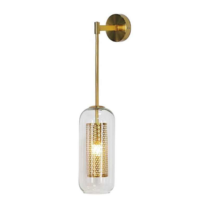 Postmodern Capsule Sconce Lighting Clear Glass 1 Head Stairs Wall Light with Wire Mesh Inner