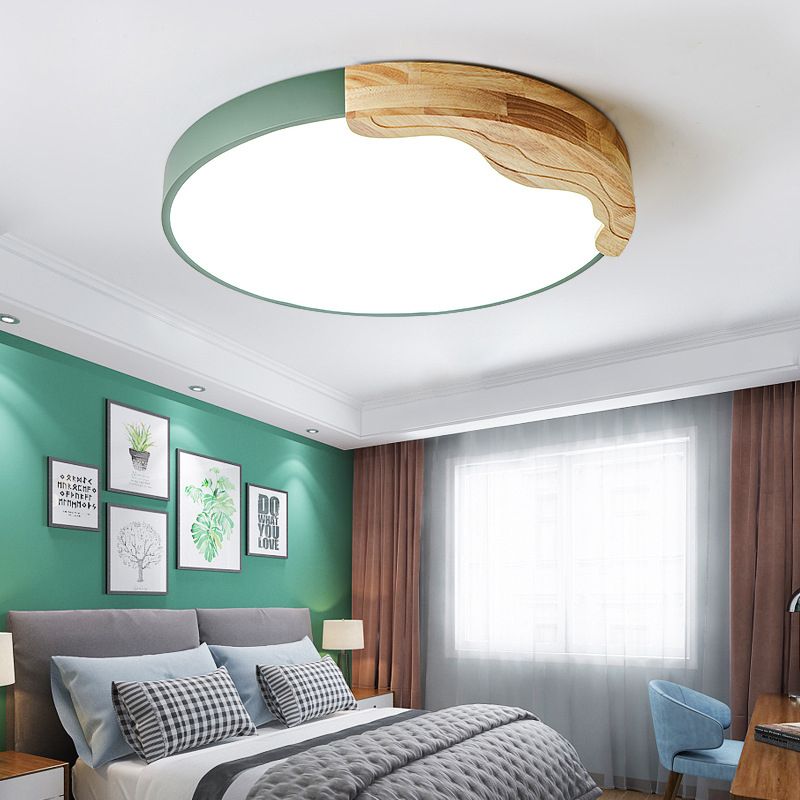 Plafonnier circulaire LED en acrylique, style nordique, vert, pour chambre d'adulte, lumière chaude/blanche
