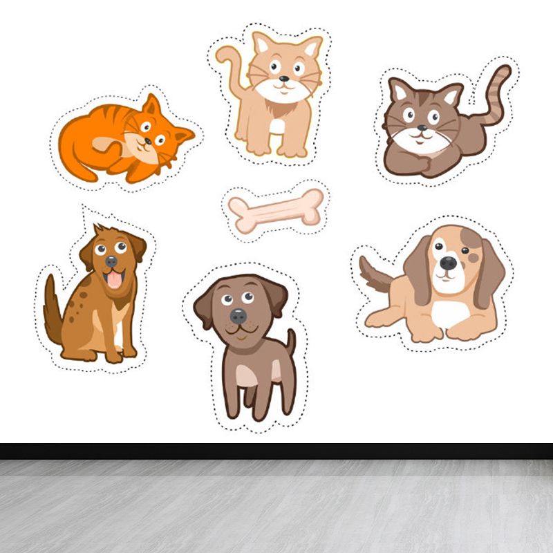 Intelligent Cat and Dog Mural Decal for Dining Domestic Animals Wall Art, Personalize
