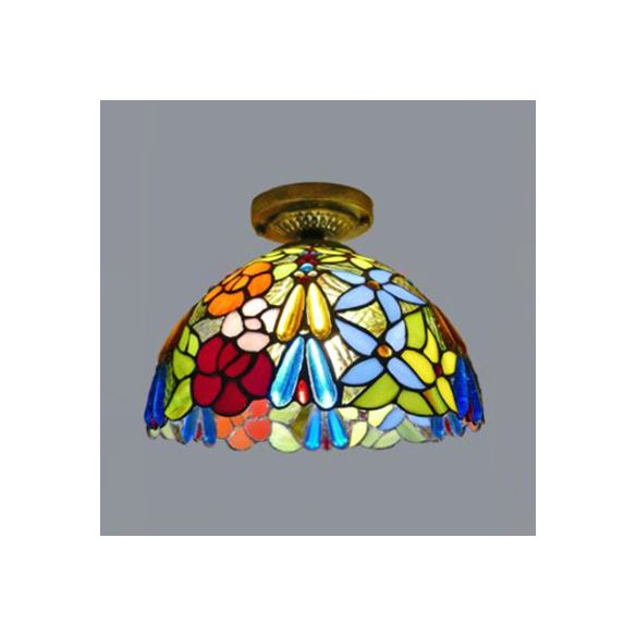 Dome in vetro colorato Luce a filo con girasole/rosa/perla/uva/papà tiffany rustico 1 lampada a filo a filo in ottone antico