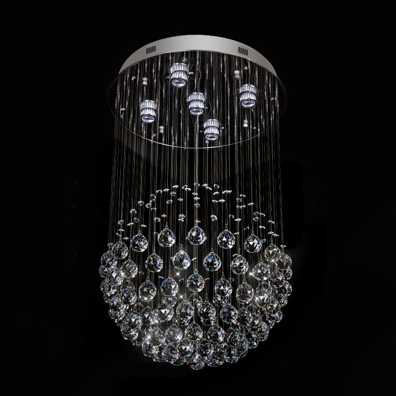 Sphère d'ébullition de la sphère Bétail d'ébullition contemporain Crystal Orb 5-Salle de vie à la lumière Flushmount en acier inoxydable