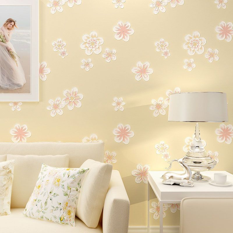 20.5" x 31' Flowers Wallpaper for Girl's Bedroom Blossoms Wall Art in Pink, Stain-Resistant