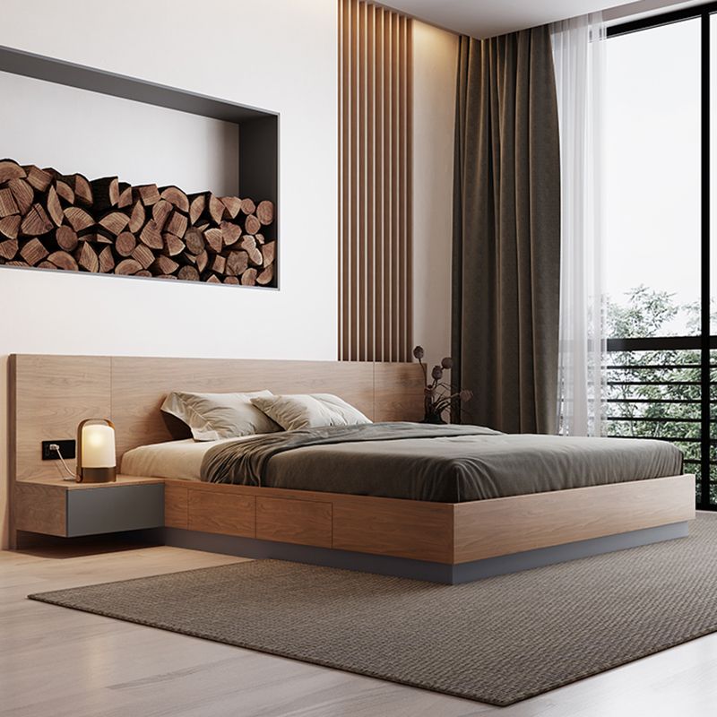 Brown Panel Bed Lift Up Storage Standard Rectangular Panel Bed