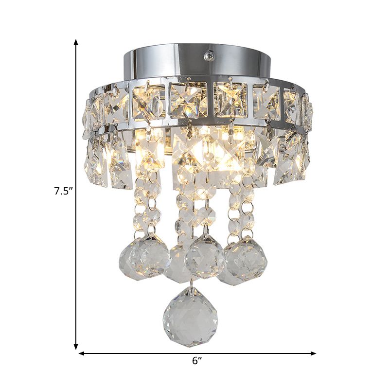 Marco de anillo Clear Crystal Drapeping Techo Accesorio Contemporáneo 1 Cabeza Semi Flush Light in Silver