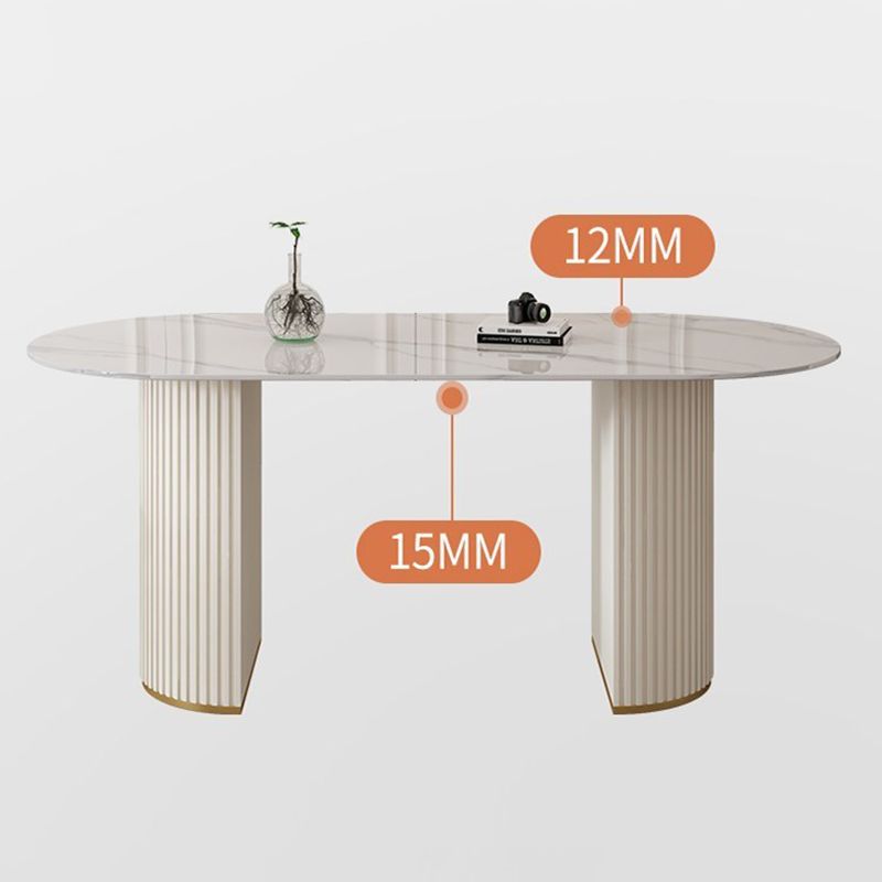 Mesa de comedor de piedra sinterizada glamorosa Mesa estándar con base de pedestal doble
