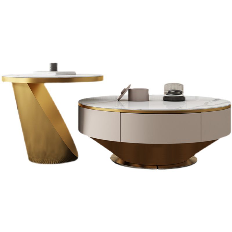 Modern Marble Drum Coffee Table Round Cocktail Table in white