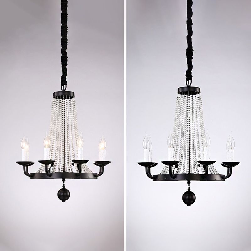 Metal Chandelier Candelabra Retro Ceiling Pendant Light with Flared Crystal Strand