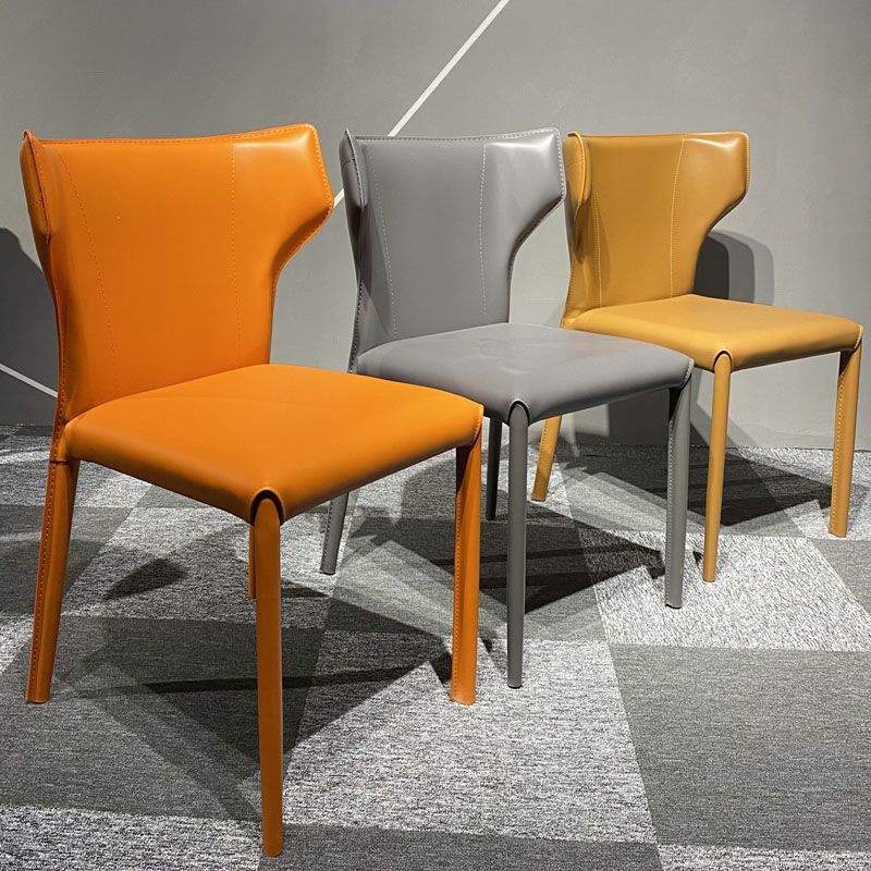 Upholstered Armless Dining Chairs Home Leather Side Chairs with Metal Legs