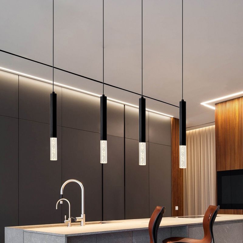 Acrylic Black LED Pendant Light in Modern Style Aluminium Cylindroid Hanging Lamp for Bedroom