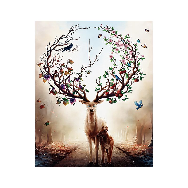 Elk Canvas Print Mediterranean Textured Wall Art Decor in Brown for Children Bedroom