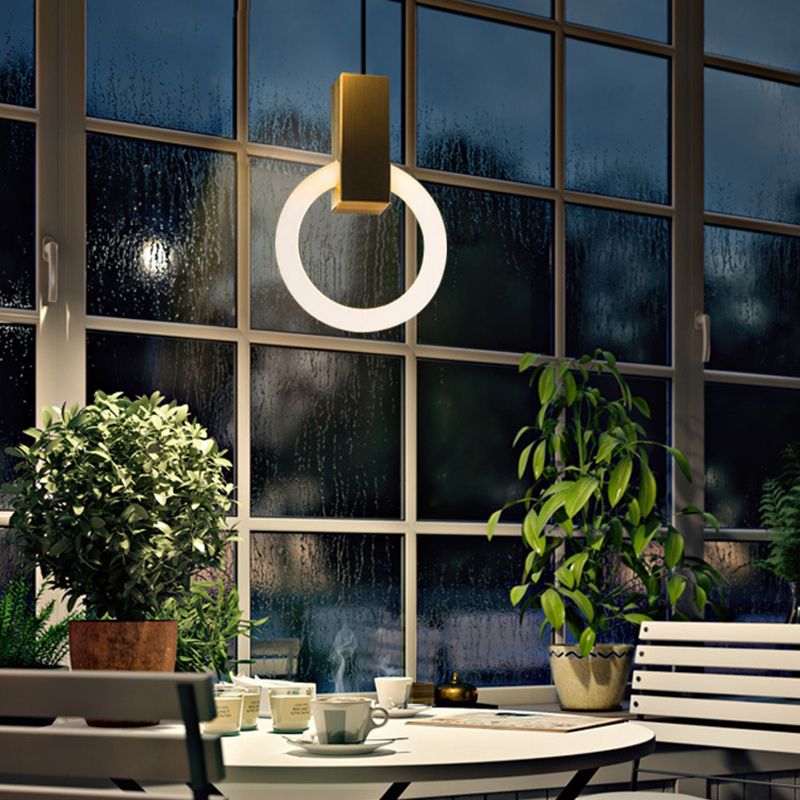 Minimalist Indoor Pendant Light, White Glass Circle Shade Pendant Lighting with Metal Handle