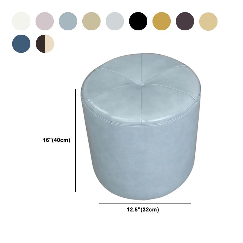 Classic Round Ottoman Pure Color Genuine Leather Water Resistant Ottoman Stool