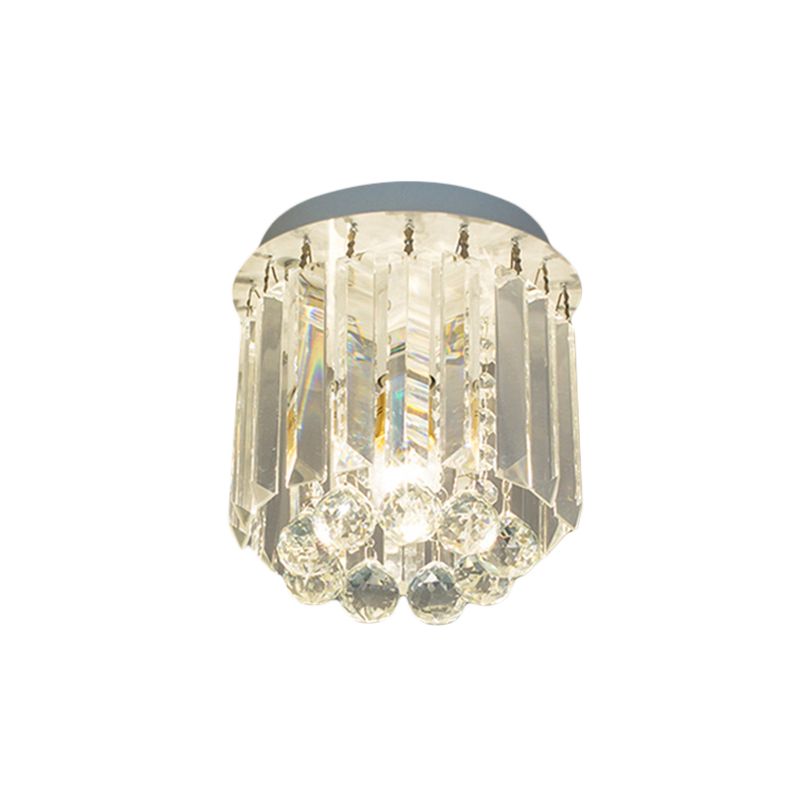 One Head Circle Flush Ceiling Light Luxurious Clear Crystal Ceiling Lamp in White for Foyer
