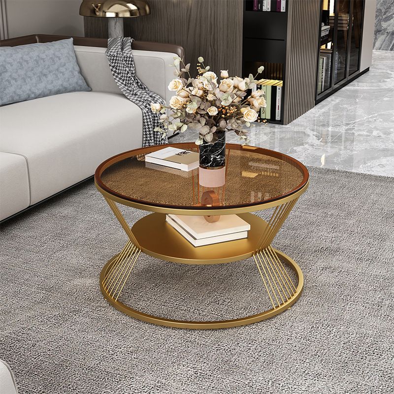 No Distressing Round Coffee Table Frame Single Coffee Table with Shelf