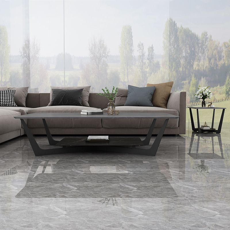 15.74" Tall Cross Legs Cocktail Table Grey/White Rectangular Coffee Table