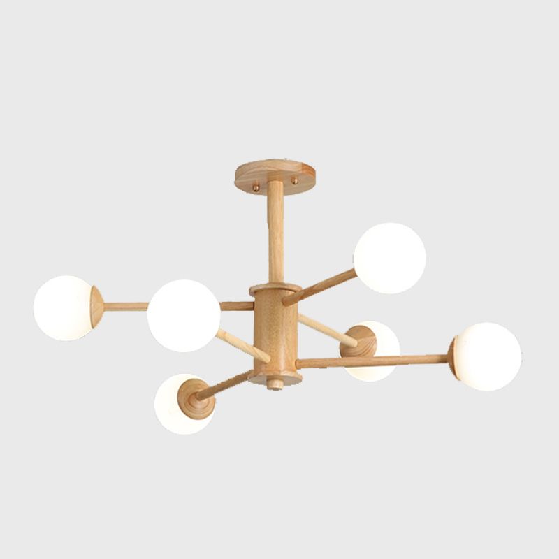 Lampadino moderno a sospensione in legno di legno di semplicità con tonalità di vetro bianco