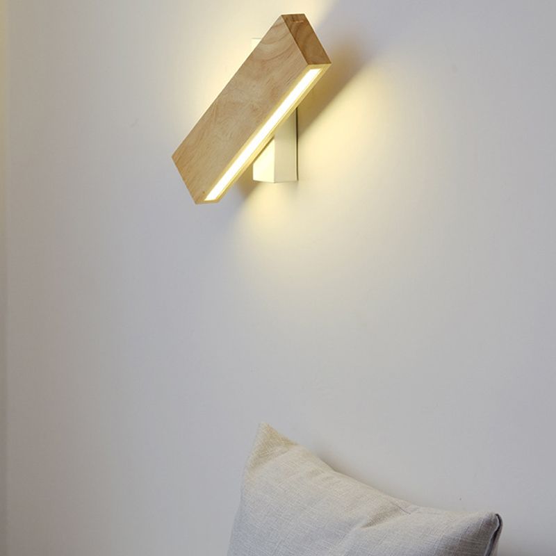 Single Modernism Beige Finish Wall Mounted Sconce Wooden Wall Light