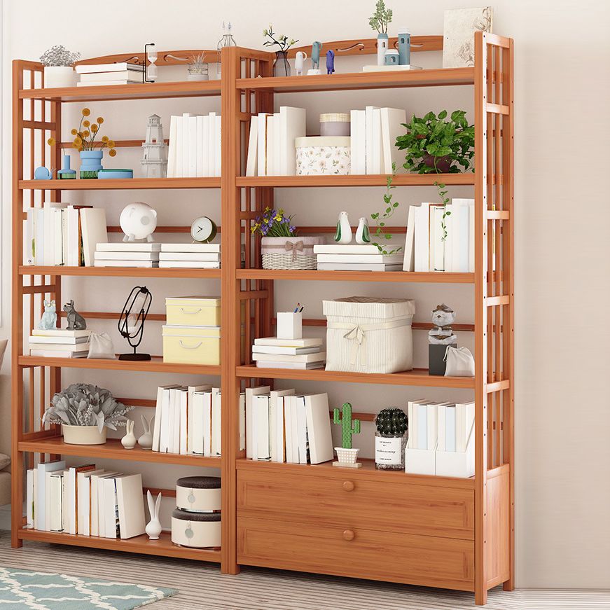 Standard Bamboo Bookshelf Contemporary Brown Open Shelf Bookcase