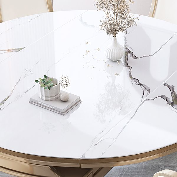 Nordic 1/2/5/7 Pieces Furniture Round Stone Dining Table Set in White