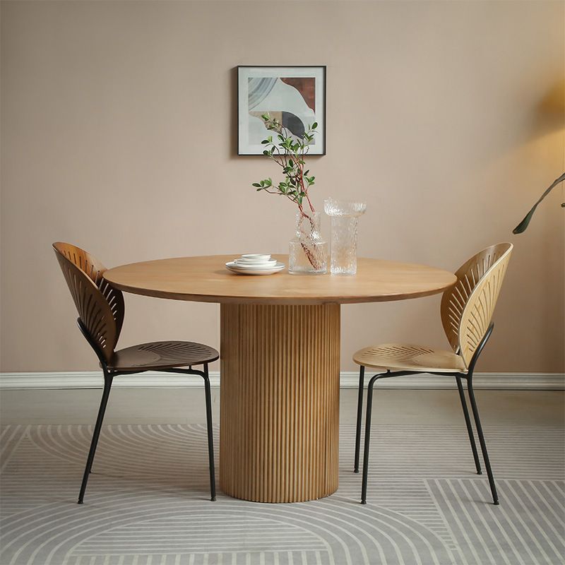 Round Dining Table Contemporary Style Solid Wood Brown Dinner Table