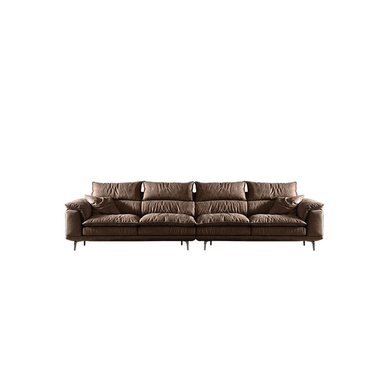 Fabric Pillow Top Arm Sectional Sofa 37.4"High Cushion Back Sofa,Brown