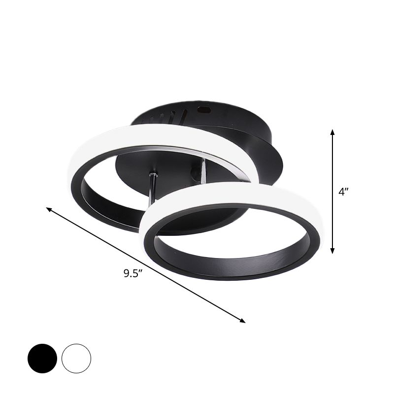 Petit plafonnier rond/carré/lune moderne en métal noir/blanc, éclairage LED Semi-encastré pour couloir