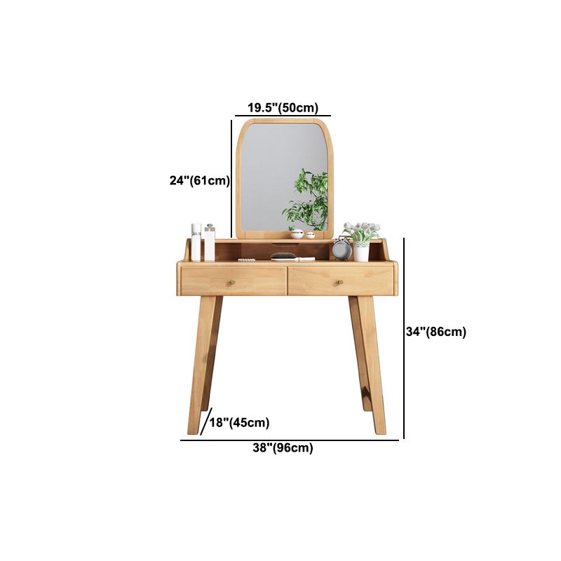 Scandinavian Mirrored Vanity Table and Stool Set with 2 Drawers