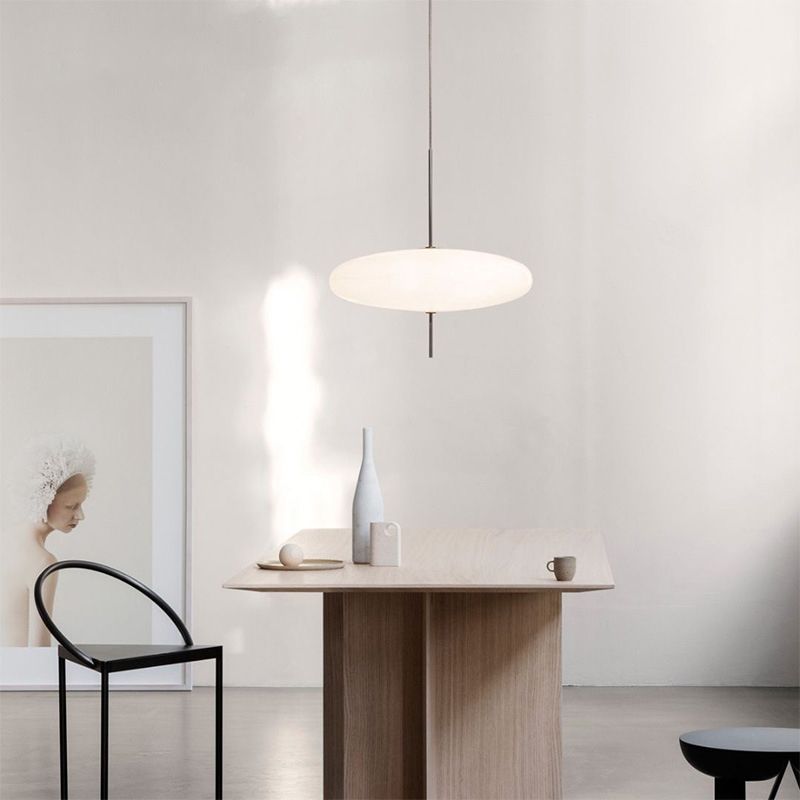 White Flying Saucer Suspension Pendant Simplicity 1 Head Acrylic Hanging Light for Dining Room
