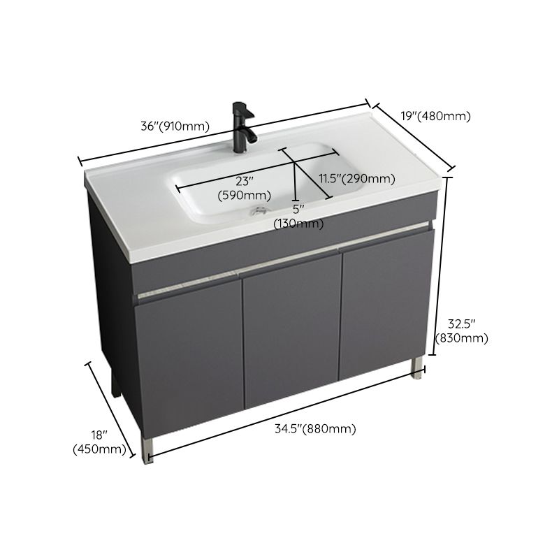 Gray Metal Vanity Sink Modern Free-standing Standard Space Saver Vanity