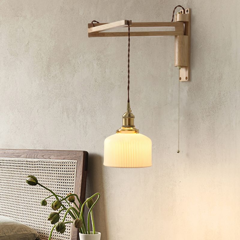 Modern Style Wall Light Fixture Wooden Wall Light Sconce with Adjustable Arm for Bedroom