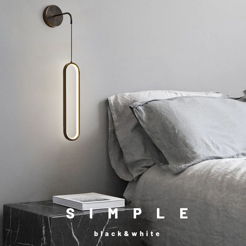 Metal Oval Shade Wall Sconce Modern Style Single Light Wall Mount Lighting in Black