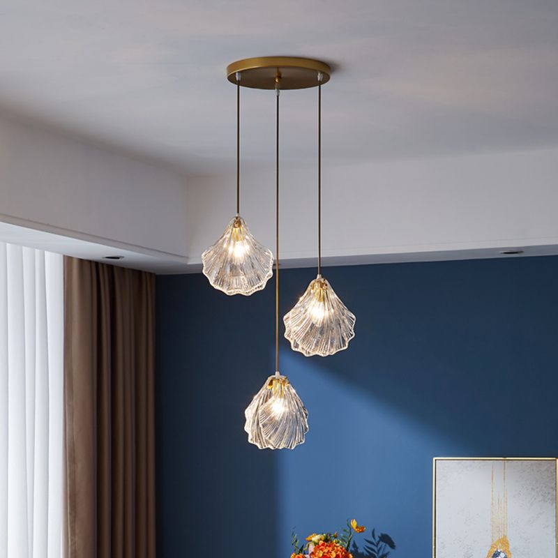 Luz de colgante de clúster de vidrio transparente de lujo, lámpara minimalista de techo múltiple de 3 luces