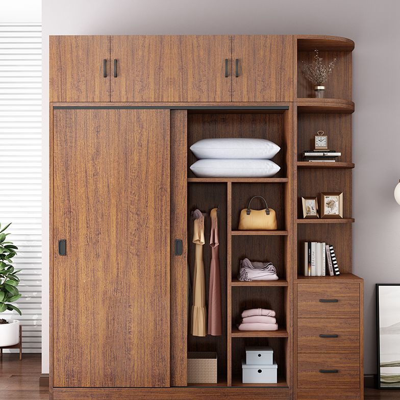 Engineered Wood Wardrobe Armoire Modern Storage Cabinet with Shelves