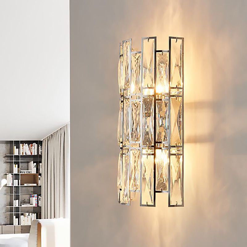 Clear Crystal Block Wall Sconce Modernist Style 4 luci Finitura in oro Montaggio Montano per corridoio, largo 11 "/17"