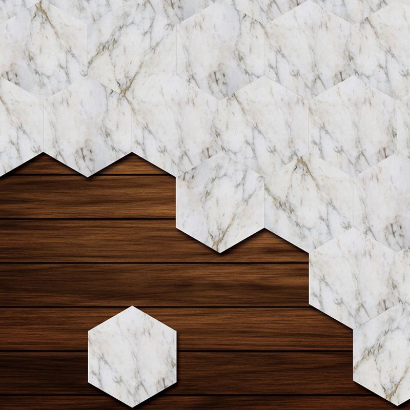 Contemporary Marble Look Wallpaper Panel for Living Room 5-sq ft Wall Art in Grey-White, Removable