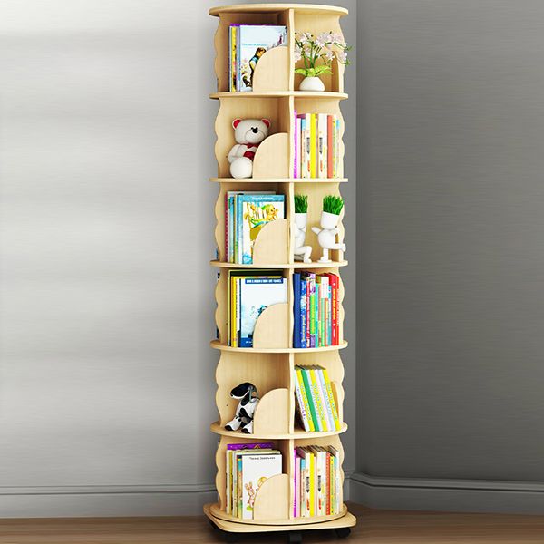 Wood Bookcase, 18.5" W, Cylinder Multi Tiers Bookcase Shelve for Bedroom