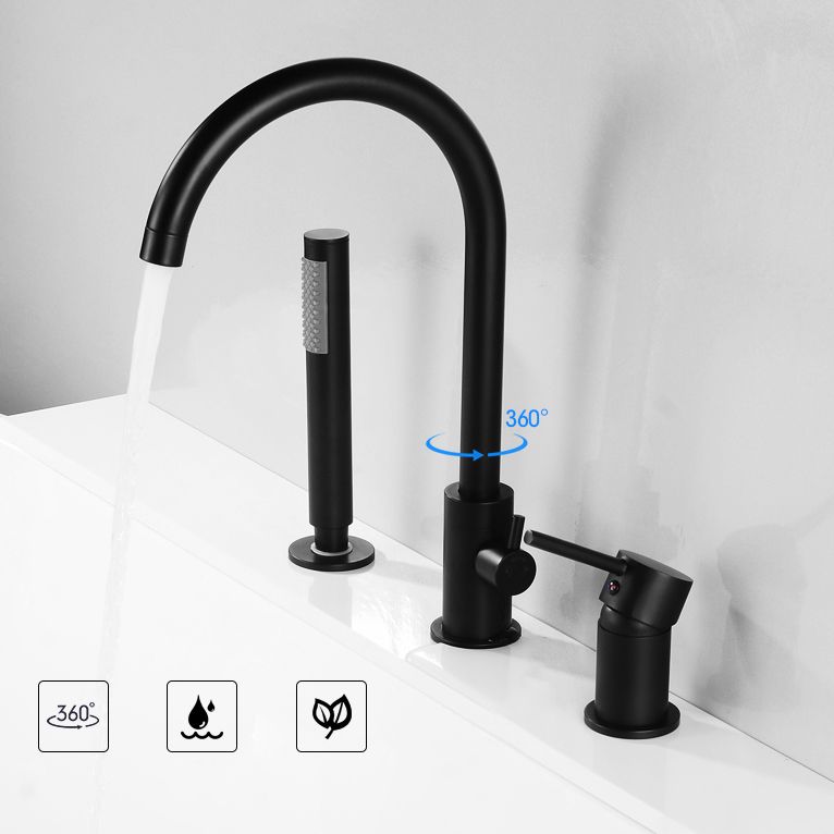 Modern Deck Mounted Metal Tub Filler Gooseneck Faucet in Black/Gold/Silver