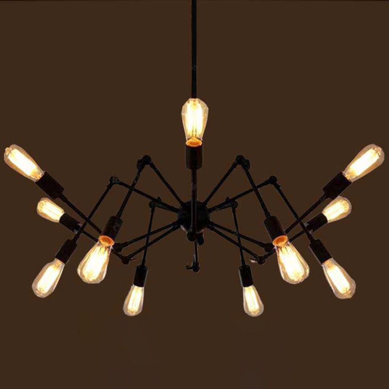 Black Retro Retro Industrial Chandelier Light Light Sala de estar de hierro forjado Multi Light Light