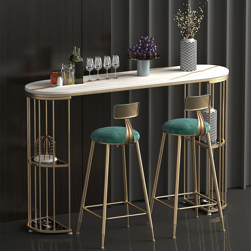 Gold Metal Pub Table Stone Top Industrial Bar Table with Storages