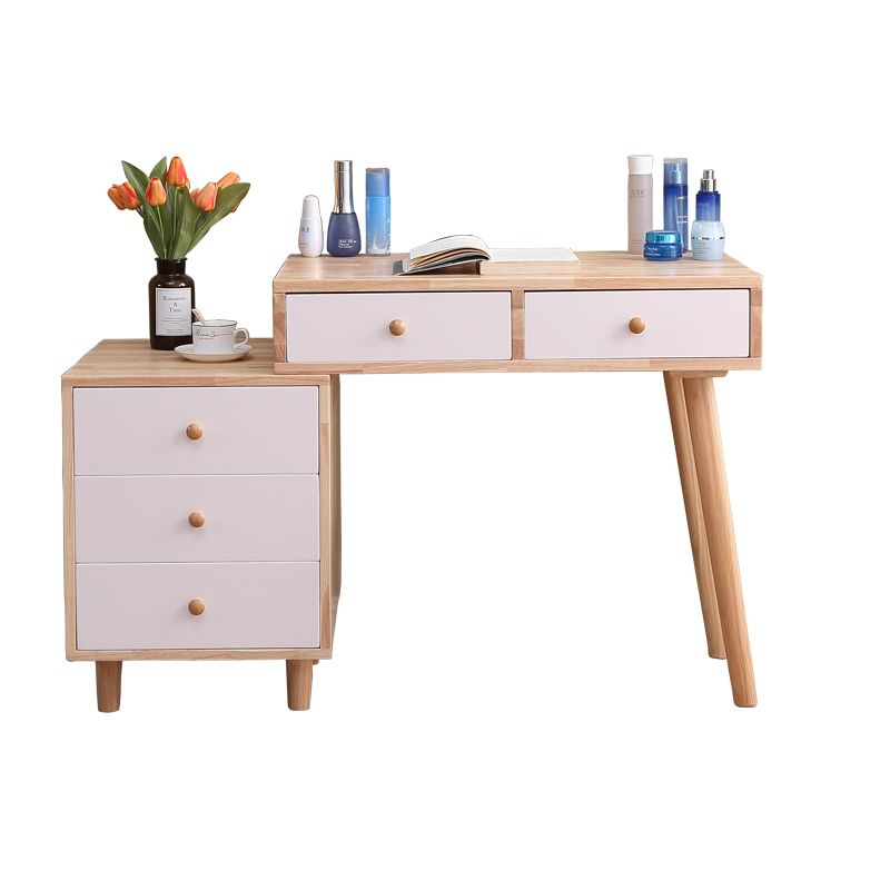 Scandinavian 5- Drawer Solid Wood Mirror Vanity Makeup Table