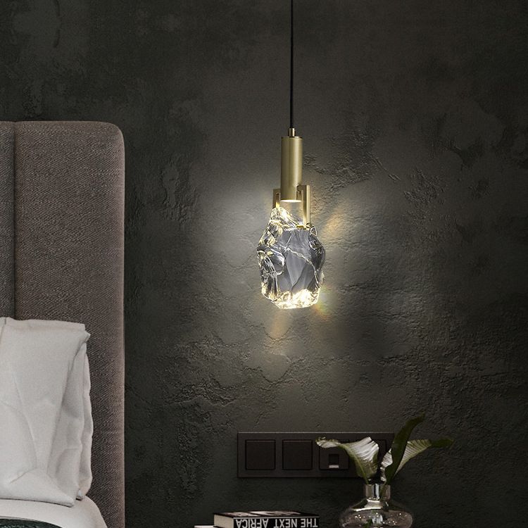 Crystal Original Stone Mini Pendant Lamp 1-light Modern Style Brass Hanging Light for Entrance Hallway