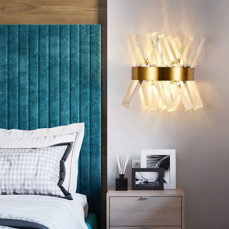 Geometric Shape Crystal Wall Light Modern Style 2 Lights Wall Light Sconce in Gold