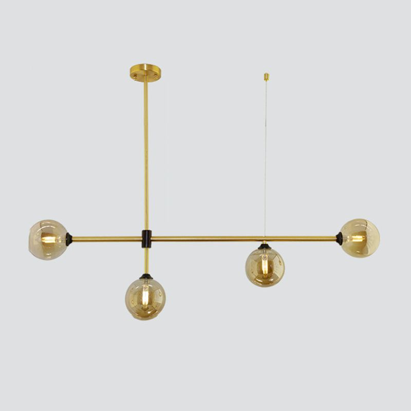 Linear Shape Pendant Lighting Modern Style Metal 3/4 Lights Hanging Lamp in Gold