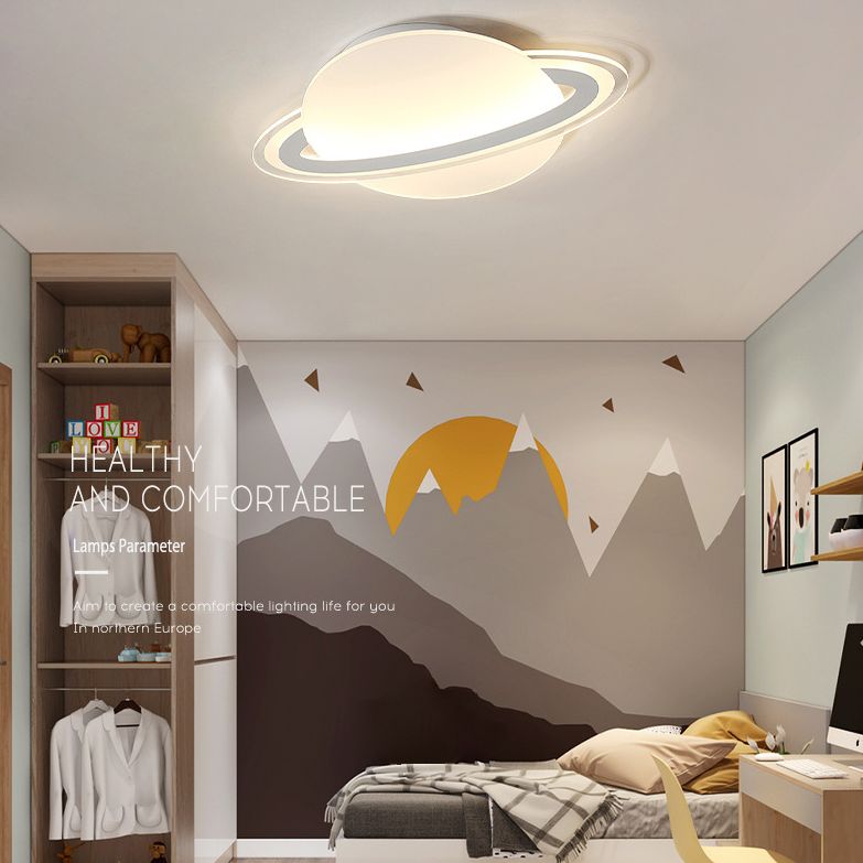 Nordic Acrylic Flush Mount Light Fixture White Saturn LED Flush Mount Spotlight for Kids Bedroom